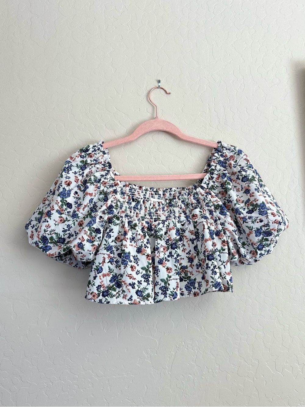 Altar'd State Floral Smocked Puff Sleeve Crop Top Cottagecore XS